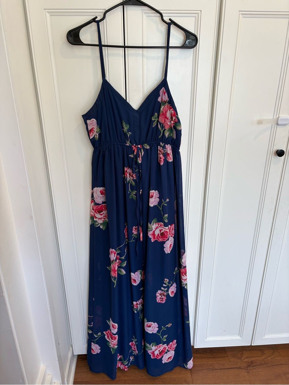 Doe & Rae Navy Floral Maxi Dress with Pink Roses